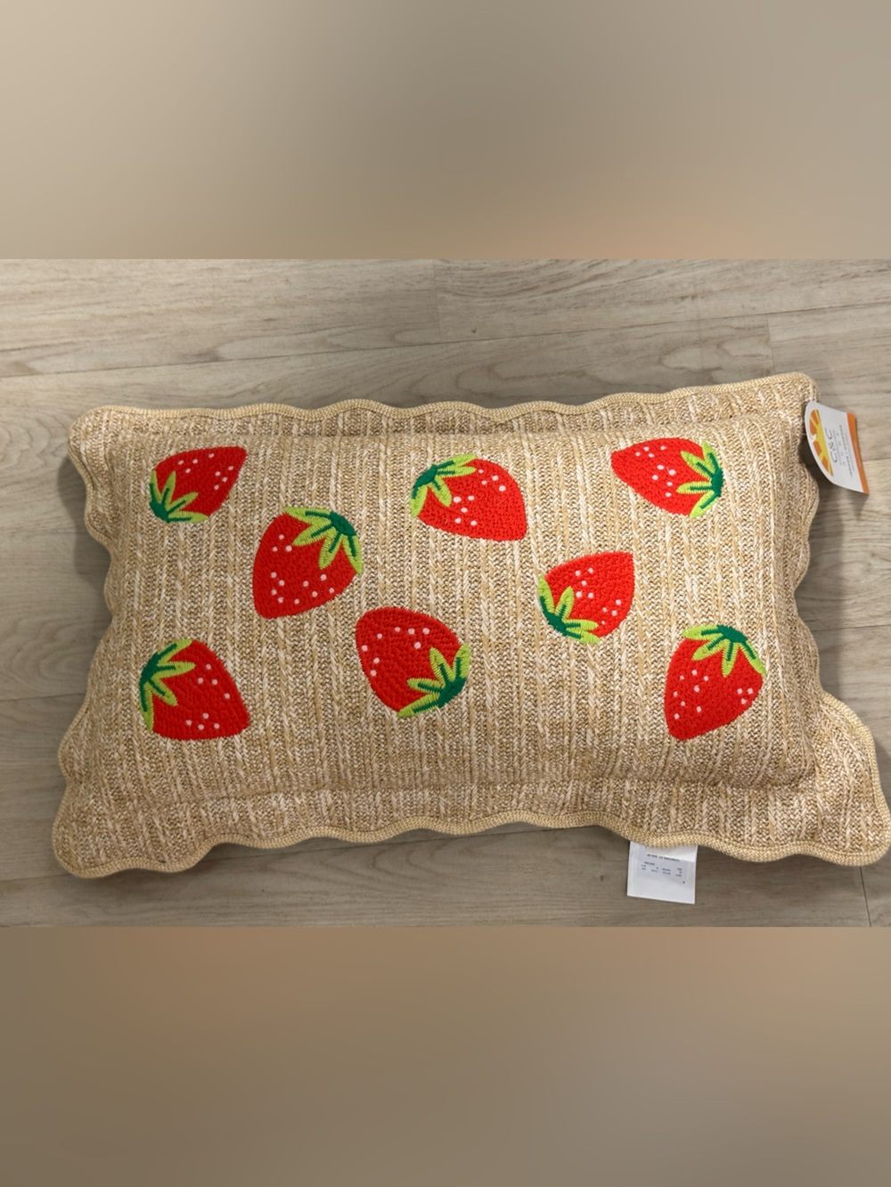 C.C Strawberries Knit Throw Pillow in Red, Green, Tan